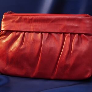 Red Pleated Clutch Wristlet